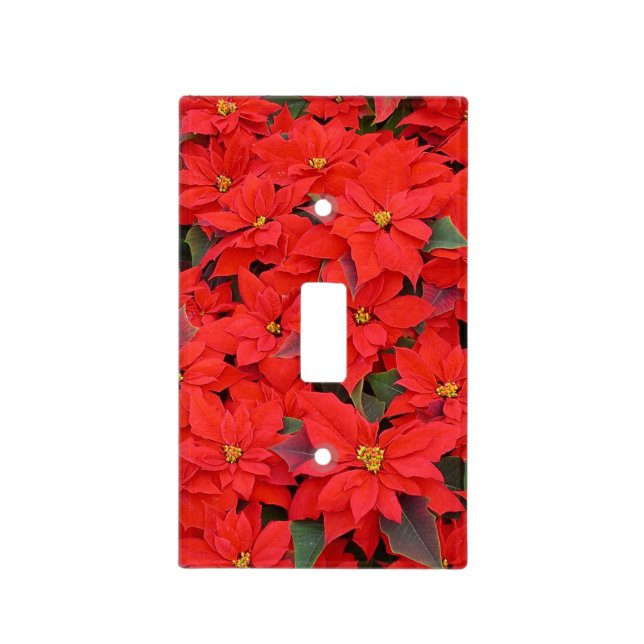 Red Poinsettias I Christmas Holiday Floral Photo Light Switch Cover (Front)