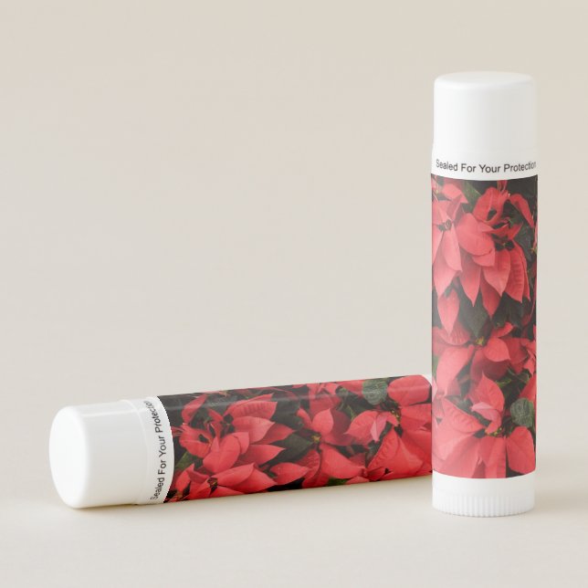 Red Poinsettias I Christmas Holiday Floral Photo Lip Balm (Front)