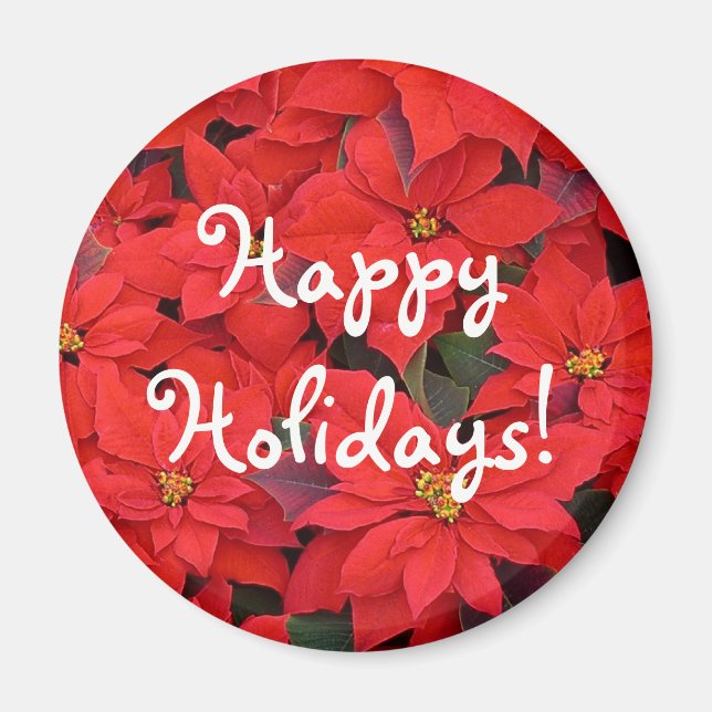 Red Poinsettias I Christmas Holiday Floral Photo Magnet (Front)