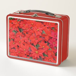 Red Poinsettias I Christmas Holiday Floral Photo Metal Lunch Box