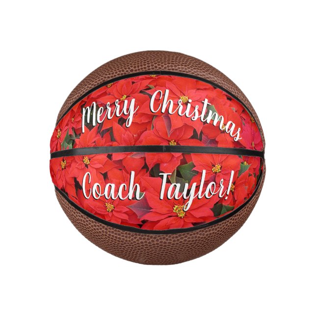 Red Poinsettias I Christmas Holiday Floral Photo Mini Basketball (Front)