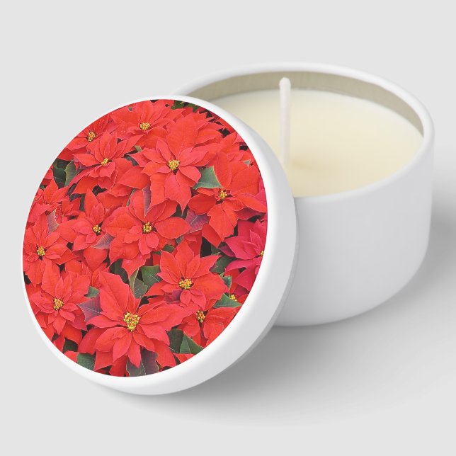 Red Poinsettias I Christmas Holiday Floral Photo Mini Candle Favors (Corner)