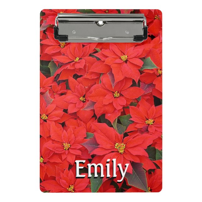 Red Poinsettias I Christmas Holiday Floral Photo Mini Clipboard (Front)