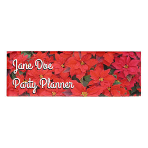 Red Poinsettias I Christmas Holiday Floral Photo Name Tag