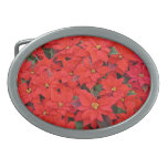Red Poinsettias I Christmas Holiday Floral Photo Oval Belt Buckle
