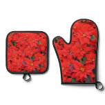 Red Poinsettias I Christmas Holiday Floral Photo Oven Mitt & Pot Holder Set
