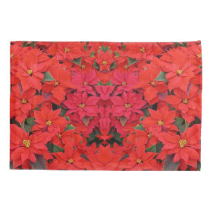 Red Poinsettias I Christmas Holiday Floral Photo Pillow Case