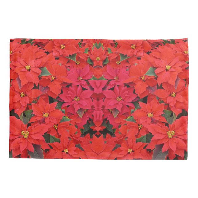 Red Poinsettias I Christmas Holiday Floral Photo Pillow Case (Back)