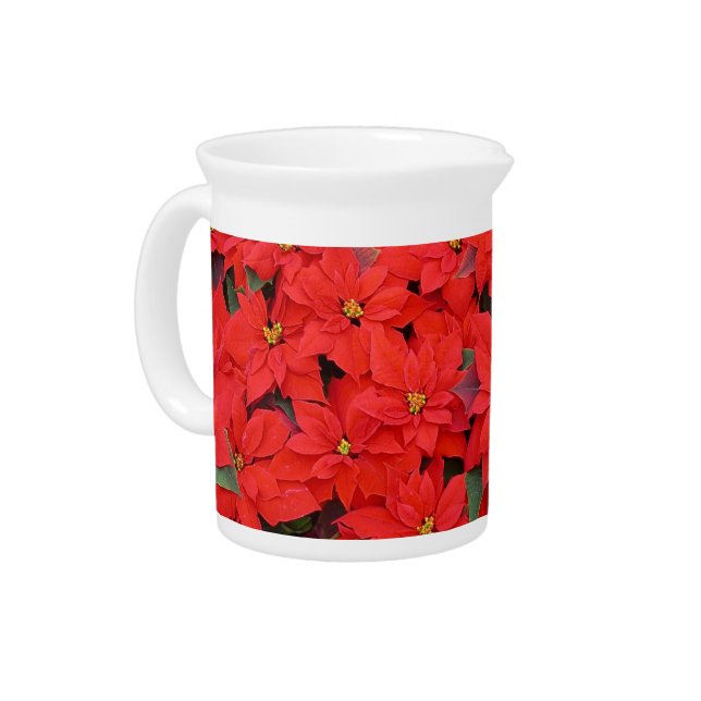 Red Poinsettias I Christmas Holiday Floral Photo Pitcher (Left)