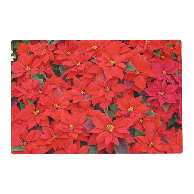 Red Poinsettias I Christmas Holiday Floral Photo Placemat (Front)