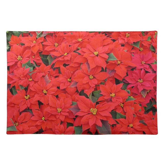 Red Poinsettias I Christmas Holiday Floral Photo Placemat (Front)
