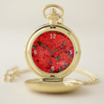 Red Poinsettias I Christmas Holiday Floral Photo Pocket Watch