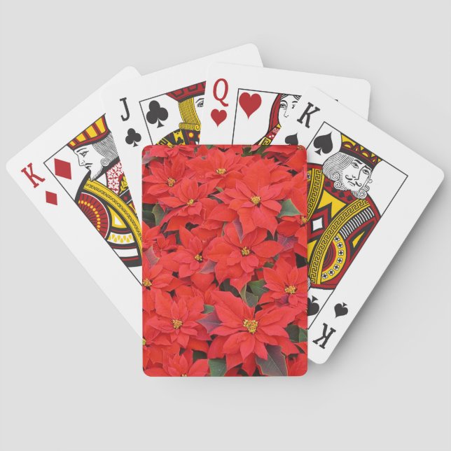Red Poinsettias I Christmas Holiday Floral Photo Poker Cards (Back)