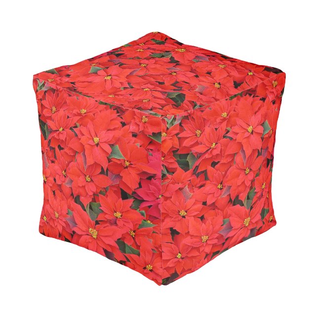 Red Poinsettias I Christmas Holiday Floral Photo Pouf (Angled Back)