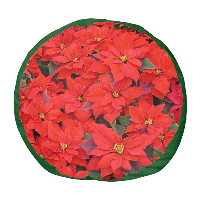 Red Poinsettias I Christmas Holiday Floral Photo Pouf (Top)