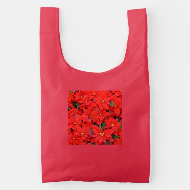 Red Poinsettias I Christmas Holiday Floral Photo Reusable Bag (Front)