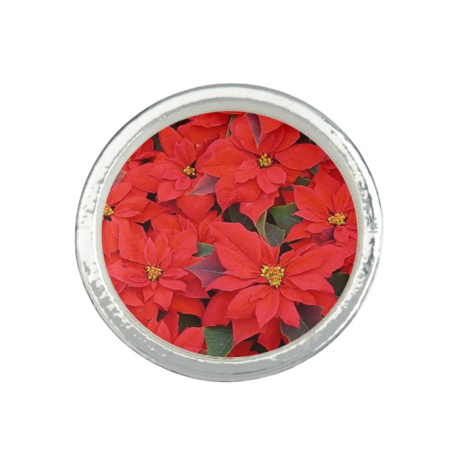 Red Poinsettias I Christmas Holiday Floral Photo Ring (Front)