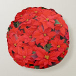 Red Poinsettias I Christmas Holiday Floral Photo Round Pillow