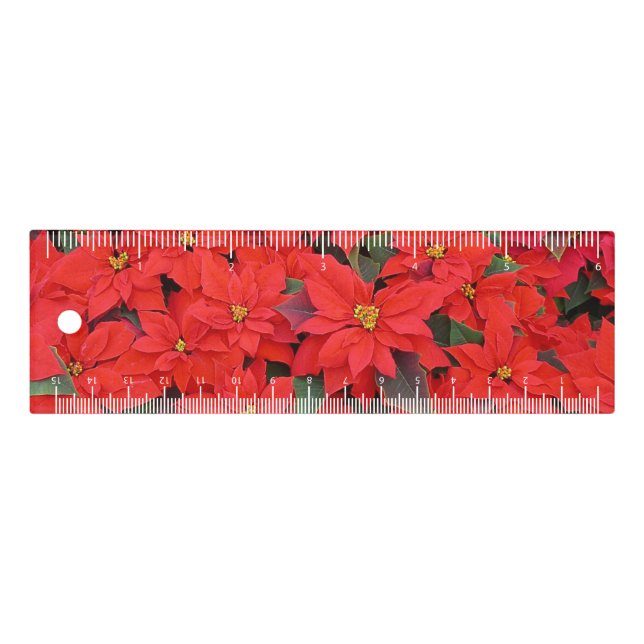 Red Poinsettias I Christmas Holiday Floral Photo Ruler (Front)