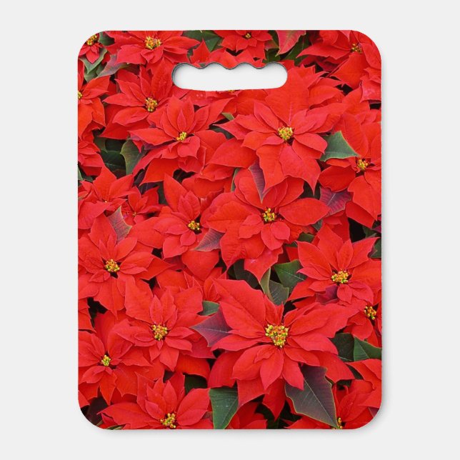 Red Poinsettias I Christmas Holiday Floral Photo Seat Cushion (Front Vertical)