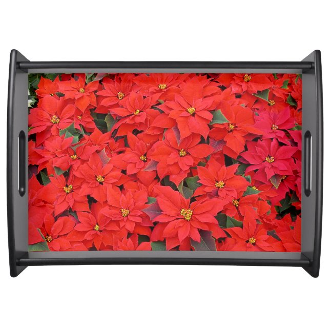 Red Poinsettias I Christmas Holiday Floral Photo Serving Tray (Front)