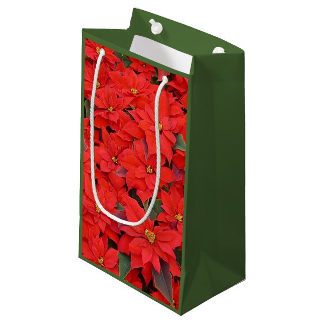 Red Poinsettias I Christmas Holiday Floral Photo Small Gift Bag (Front Angled)
