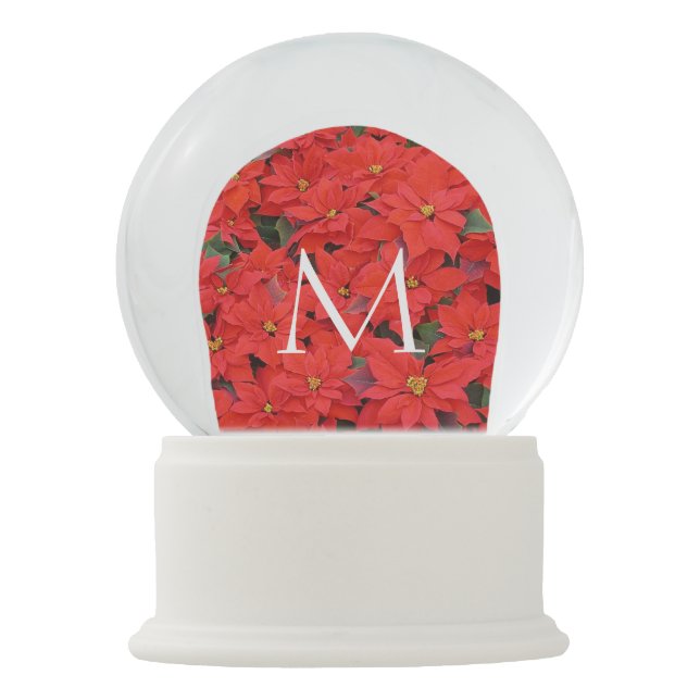 Red Poinsettias I Christmas Holiday Floral Photo Snow Globe (Front)