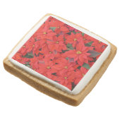 Red Poinsettias I Christmas Holiday Floral Photo Square Shortbread Cookie (Angled)