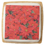 Red Poinsettias I Christmas Holiday Floral Photo Square Shortbread Cookie