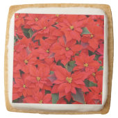 Red Poinsettias I Christmas Holiday Floral Photo Square Shortbread Cookie (Front)