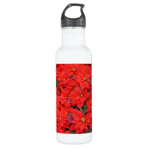 Red Poinsettias I Christmas Holiday Floral Photo Stainless Steel Water Bottle