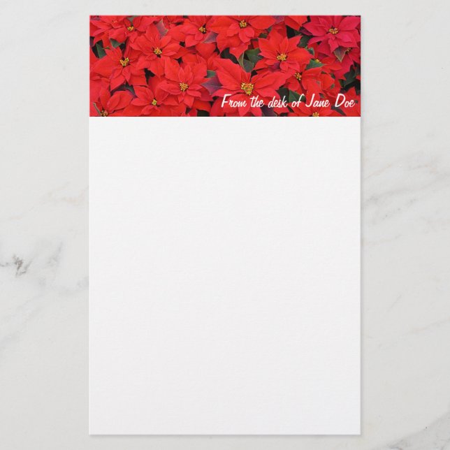 Red Poinsettias I Christmas Holiday Floral Photo Stationery (Front)
