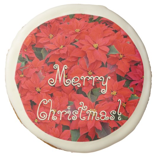 Red Poinsettias I Christmas Holiday Floral Photo Sugar Cookie (Front)