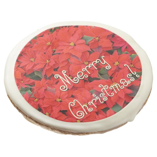 Red Poinsettias I Christmas Holiday Floral Photo Sugar Cookie (Angled)