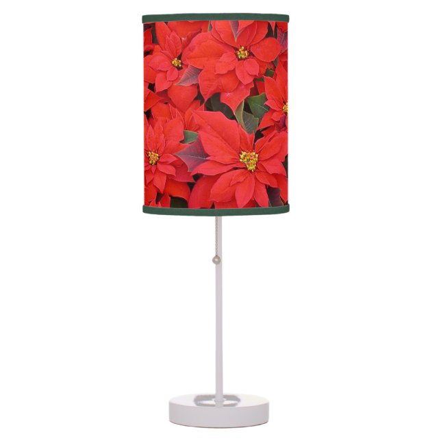 Red Poinsettias I Christmas Holiday Floral Photo Table Lamp (Front)