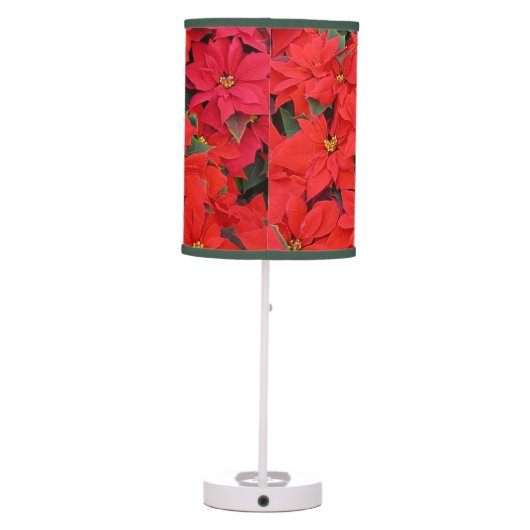 Red Poinsettias I Christmas Holiday Floral Photo Table Lamp (Back)