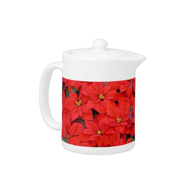Red Poinsettias I Christmas Holiday Floral Photo Teapot (Left)