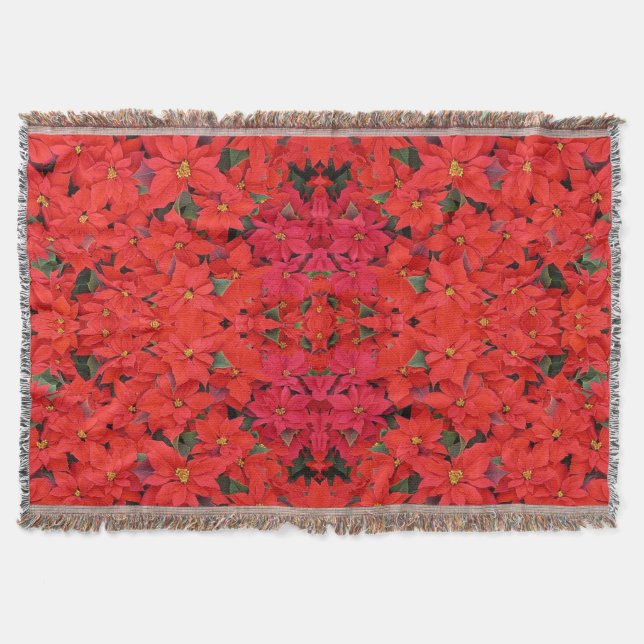 Red Poinsettias I Christmas Holiday Floral Photo Throw Blanket (Front)