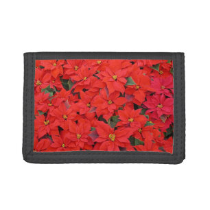 Red Poinsettias I Christmas Holiday Floral Photo Trifold Wallet
