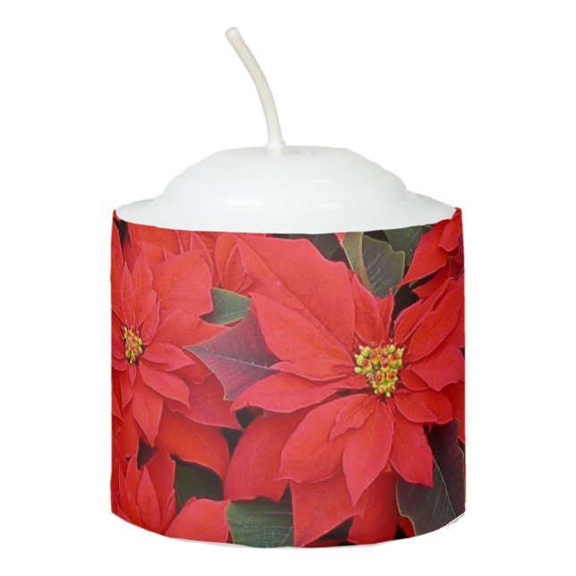 Red Poinsettias I Christmas Holiday Floral Photo Votive Candle (Front)