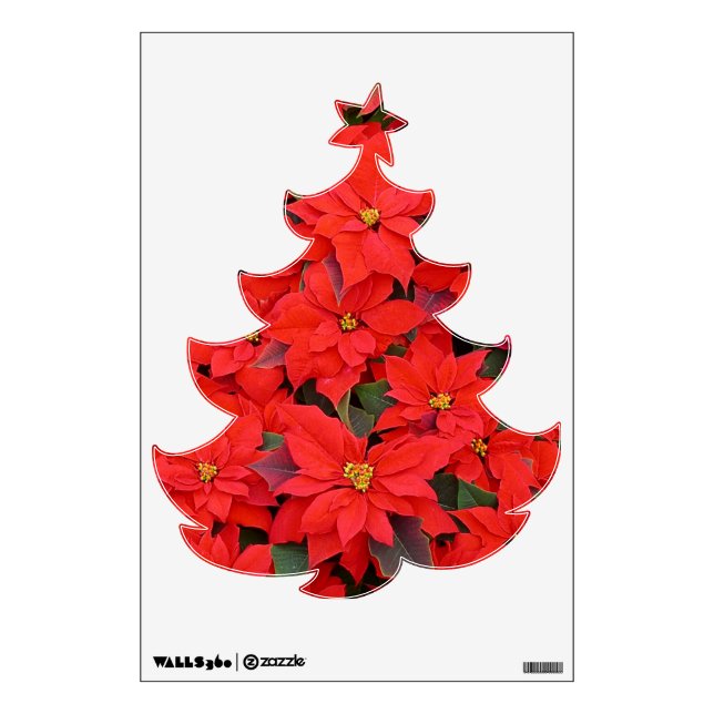 Red Poinsettias I Christmas Holiday Floral Photo Wall Sticker (Front)