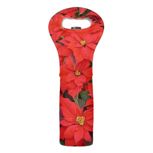 Red Poinsettias I Christmas Holiday Floral Photo Wine Bag