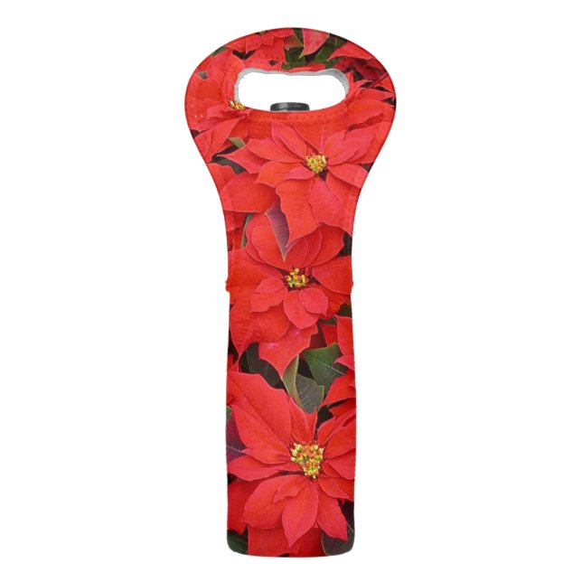 Red Poinsettias I Christmas Holiday Floral Photo Wine Bag (Front)
