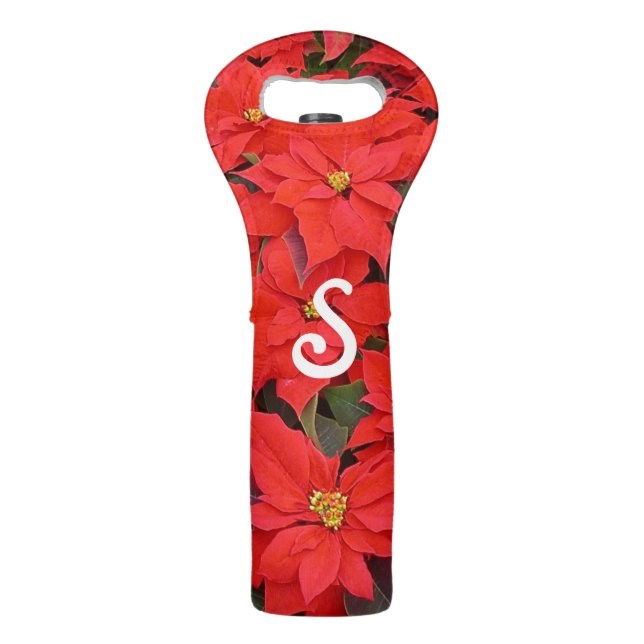 Red Poinsettias I Christmas Holiday Floral Photo Wine Bag (Front)