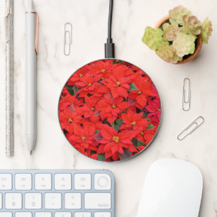 Red Poinsettias I Christmas Holiday Floral Photo Wireless Charger
