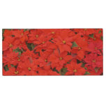 Red Poinsettias I Christmas Holiday Floral Photo Wood USB Flash Drive