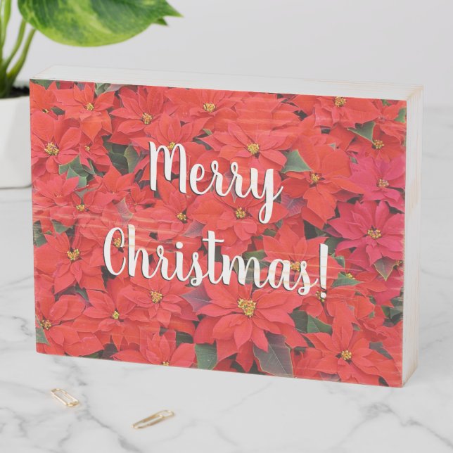 Red Poinsettias I Christmas Holiday Floral Photo Wooden Box Sign (In Situ Horizontal)