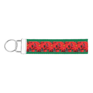 Red Poinsettias I Christmas Holiday Floral Photo Wrist Keychain