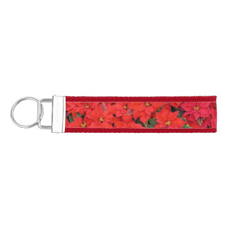 Red Poinsettias I Christmas Holiday Floral Photo Wrist Keychain