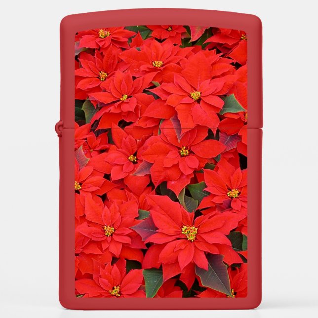 Red Poinsettias I Christmas Holiday Floral Photo Zippo Lighter (Front)